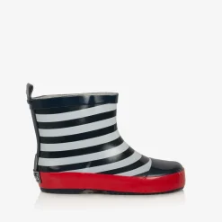 Navy Blue Striped Rain Boots