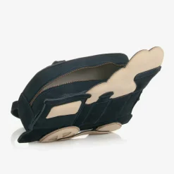 Navy Blue Suede & Leather Train Back Pack