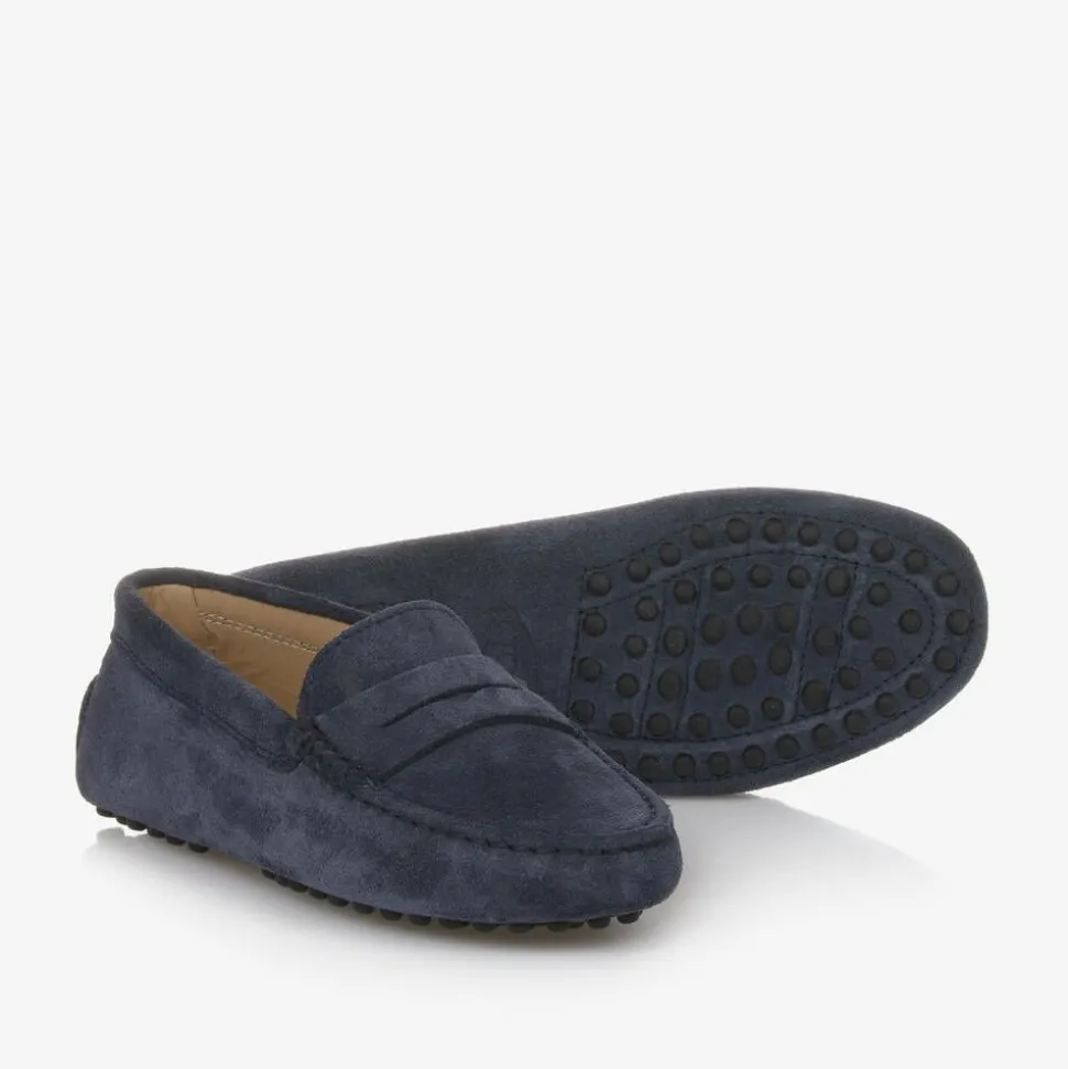 Navy Blue Suede Leather Moccasins