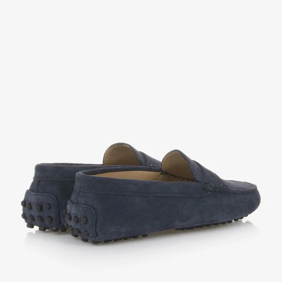 Navy Blue Suede Leather Moccasins
