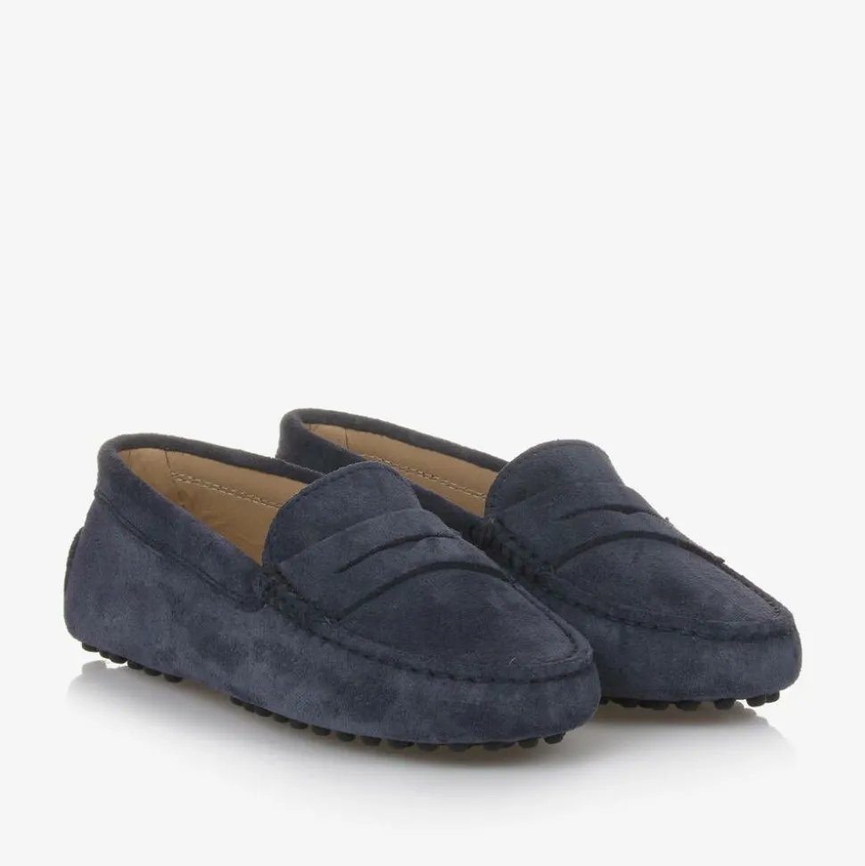 Navy Blue Suede Leather Moccasins
