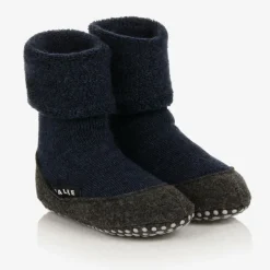 Navy Blue Wool Slipper Socks