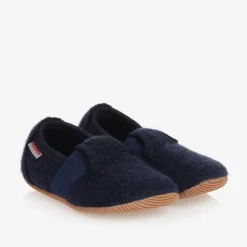 Navy Blue Wool Slippers