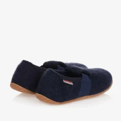 Navy Blue Wool Slippers