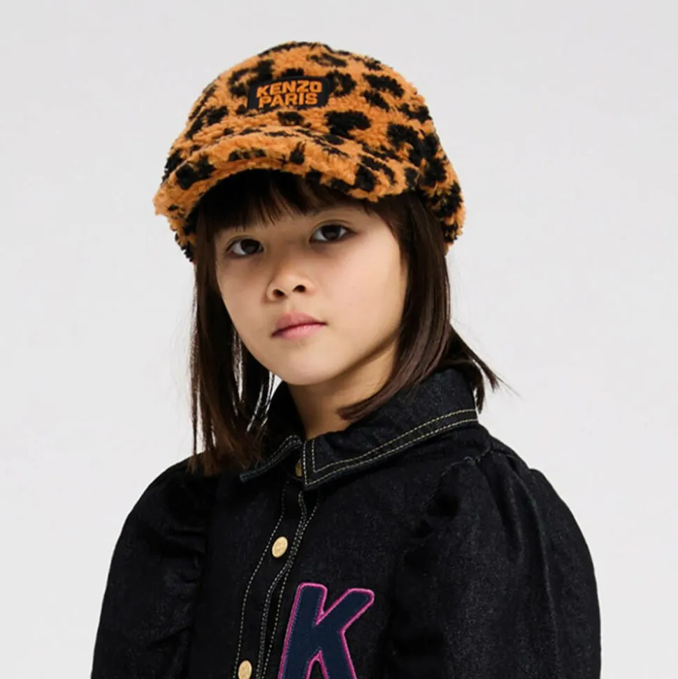 Orange Leopard Print Teddy Fleece Cap
