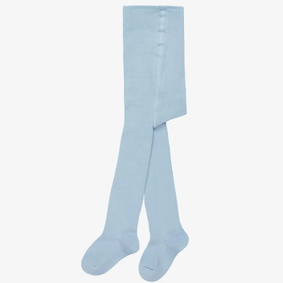 Pale Blue Cotton Knit Baby Tights