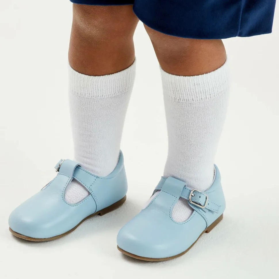 Pale Blue Leather T-Bar Shoes