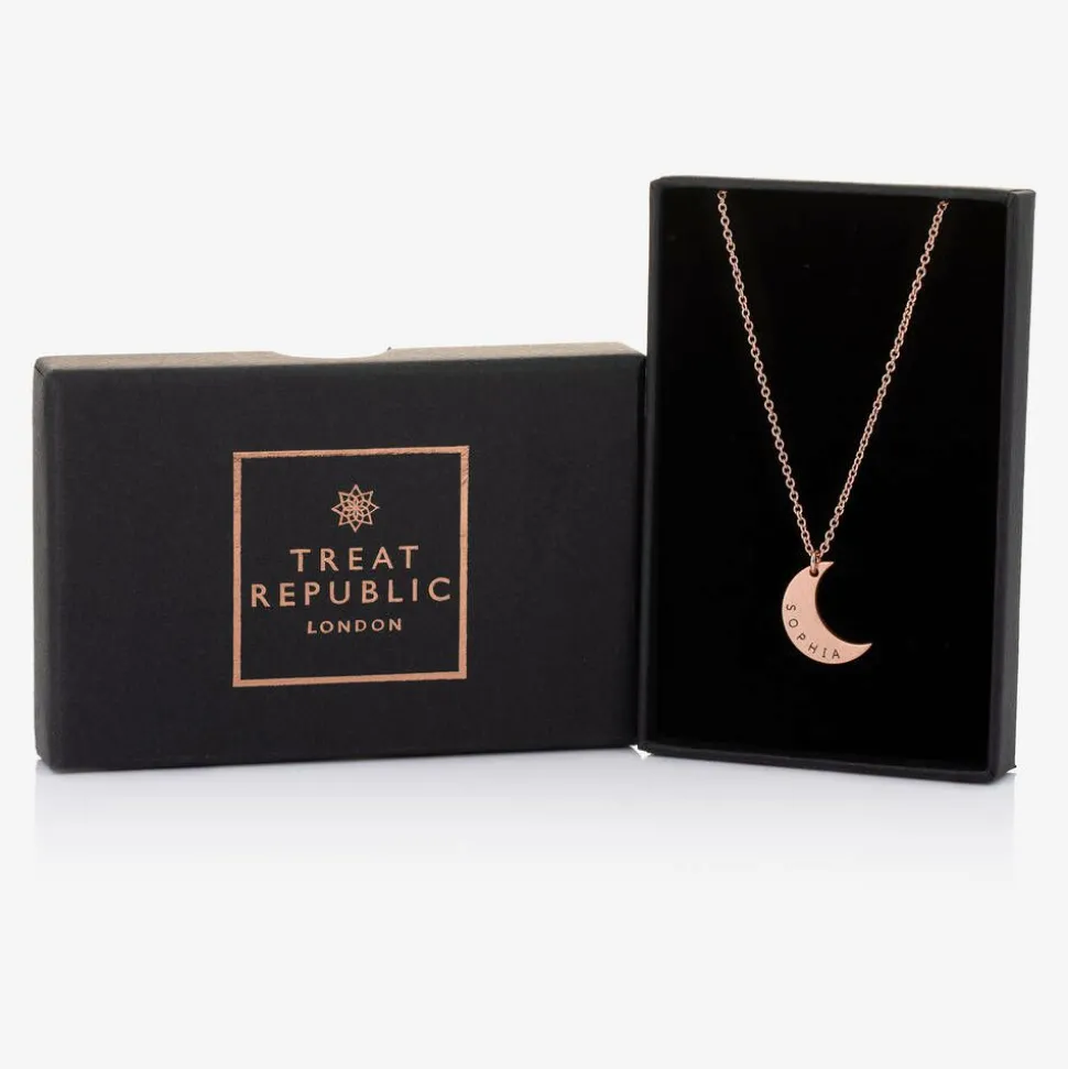 Personalised Rose Gold Plated Moon Necklace (46cm)