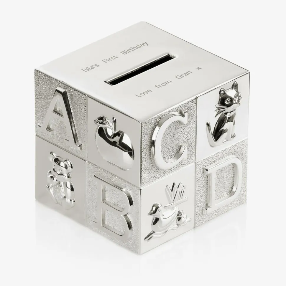 Personalised Silver Alphabet Money Box (10cm)