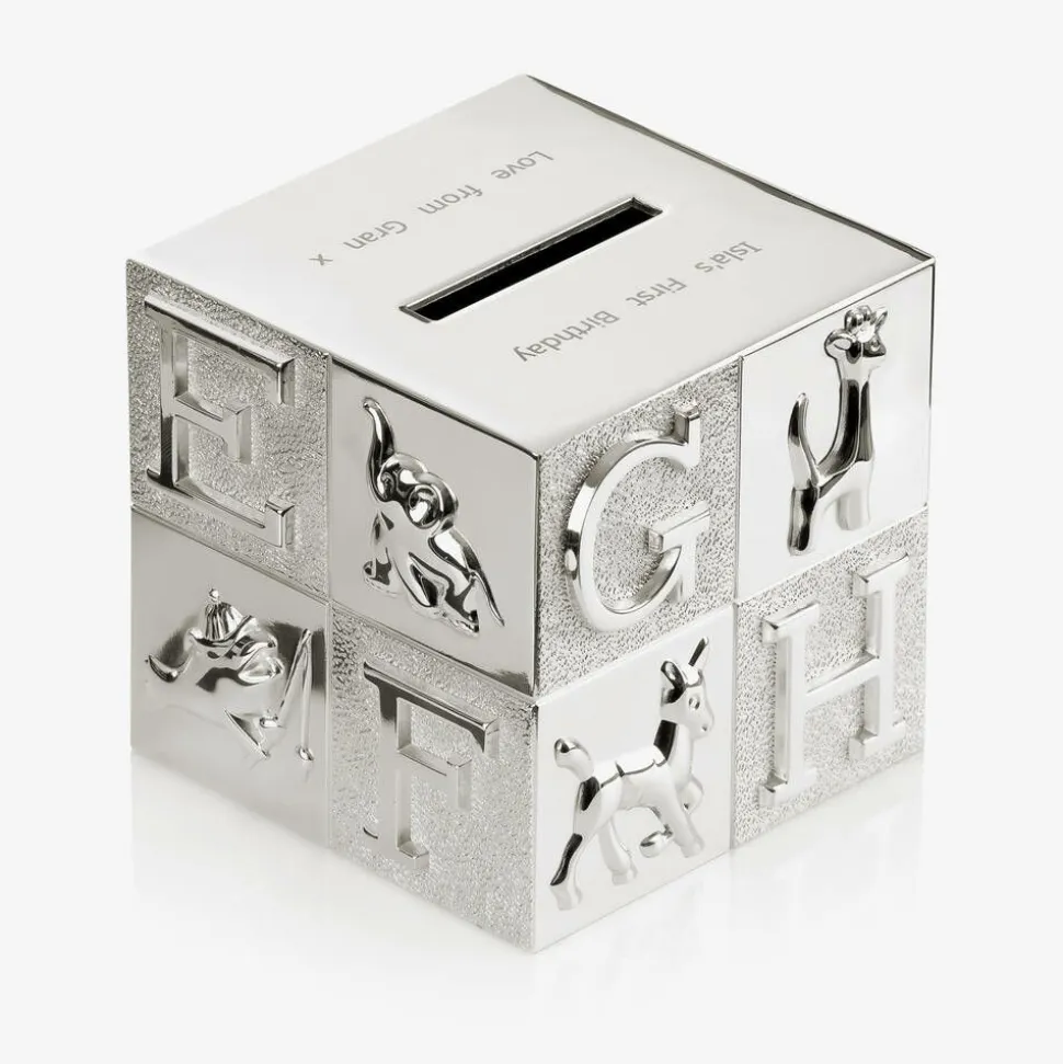 Personalised Silver Alphabet Money Box (10cm)