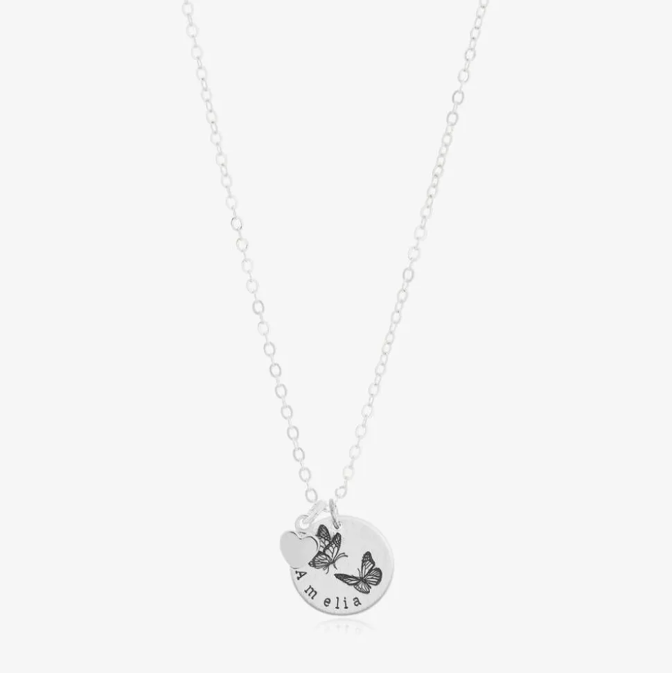 Personalised Silver Plated Butterfly Necklace (47cm)