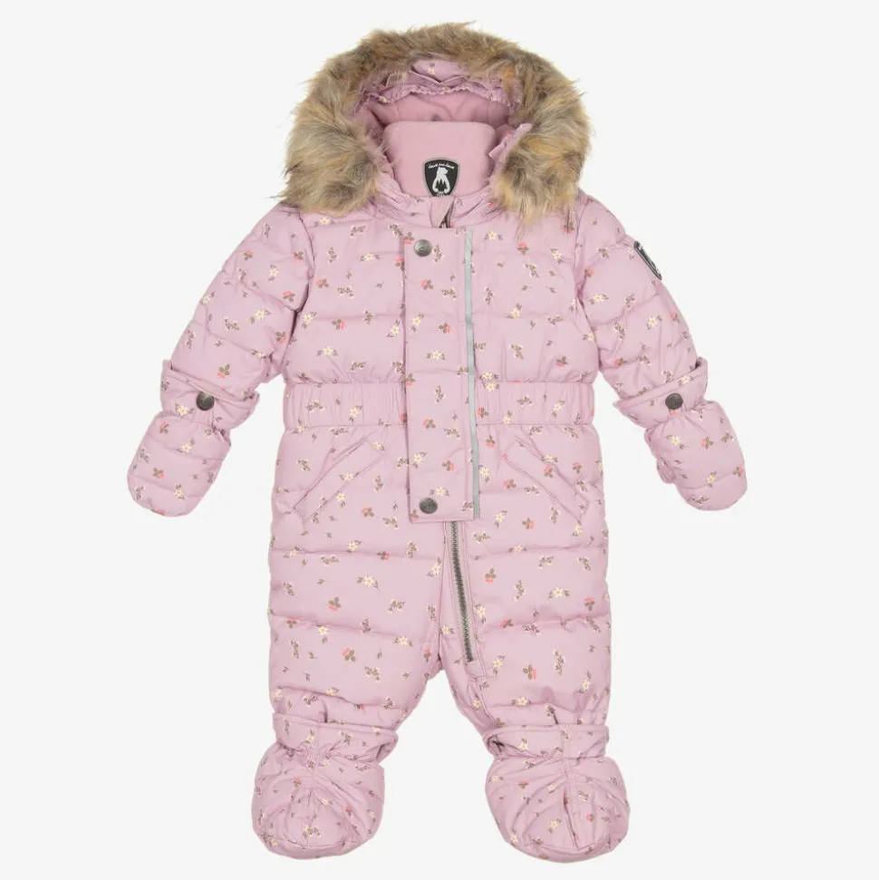 Pink Floral Print Hooded Baby Snowsuit
