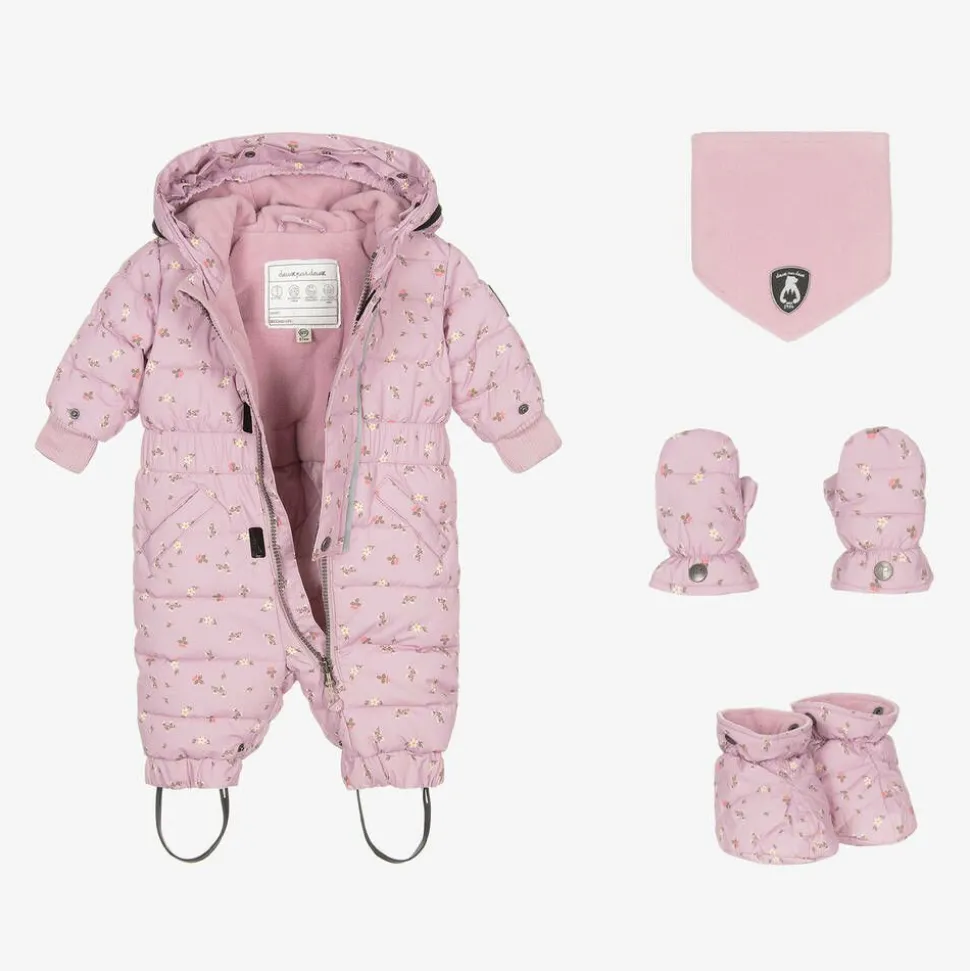Pink Floral Print Hooded Baby Snowsuit