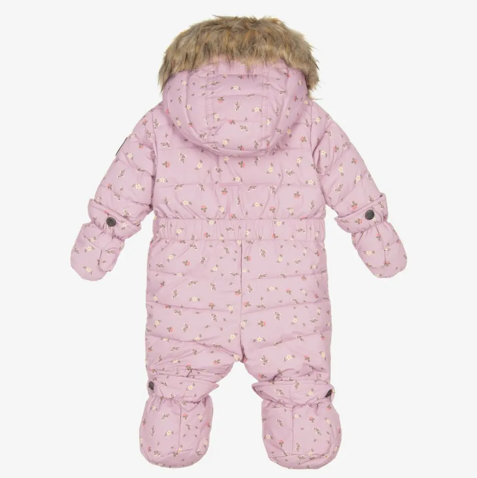 Pink Floral Print Hooded Baby Snowsuit
