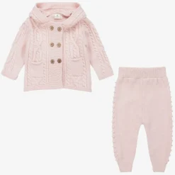 Pink Knitted Baby Trouser Set