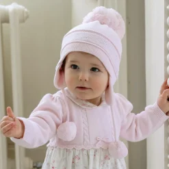 Pink Knitted Cotton Pom-Pom Hat