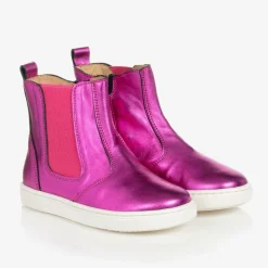 Pink Leather Ankle Boots