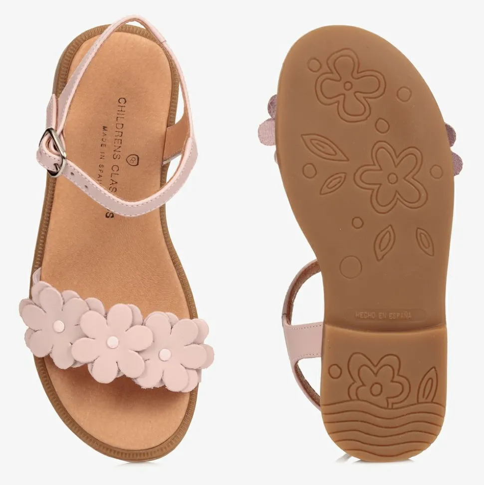 Pink Leather Flower Sandals