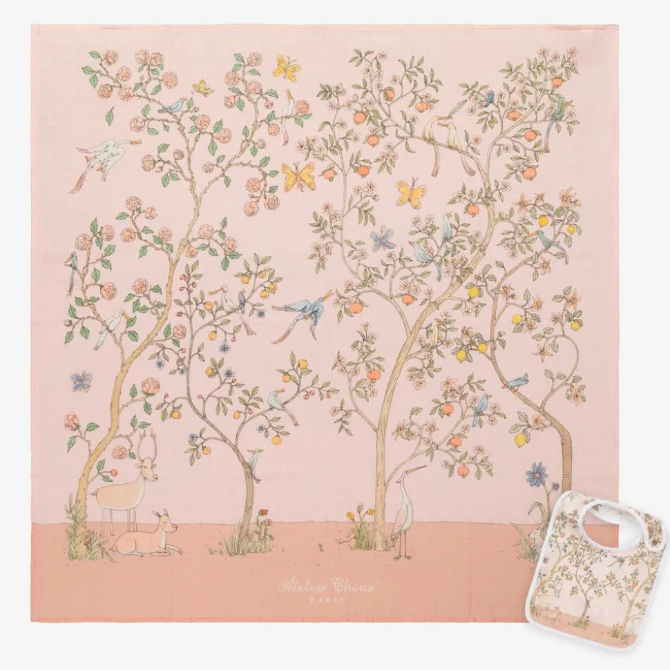 Pink Organic Cotton Swaddle & Bib Set