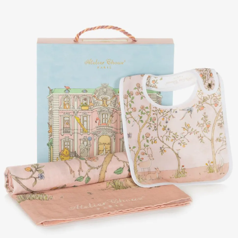 Pink Organic Cotton Swaddle & Bib Set