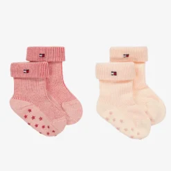 Pink Ribbed Cotton Baby Socks (2 Pack)