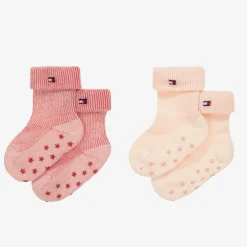 Pink Ribbed Cotton Baby Socks (2 Pack)
