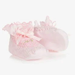 Pink Smocked Baby Booties