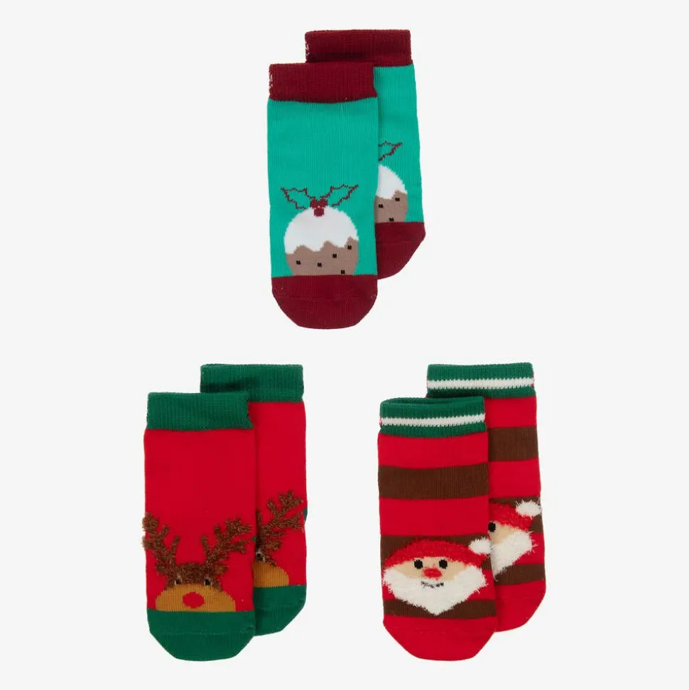 Red & Green Cotton Festive Socks (3 Pack)