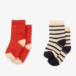Red & Navy Blue Striped Socks (2 Pack)