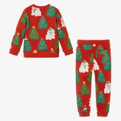 Red Cotton Festive Print Tracksuit