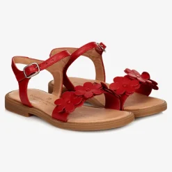 Red Leather Flower Sandals