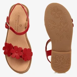 Red Leather Flower Sandals