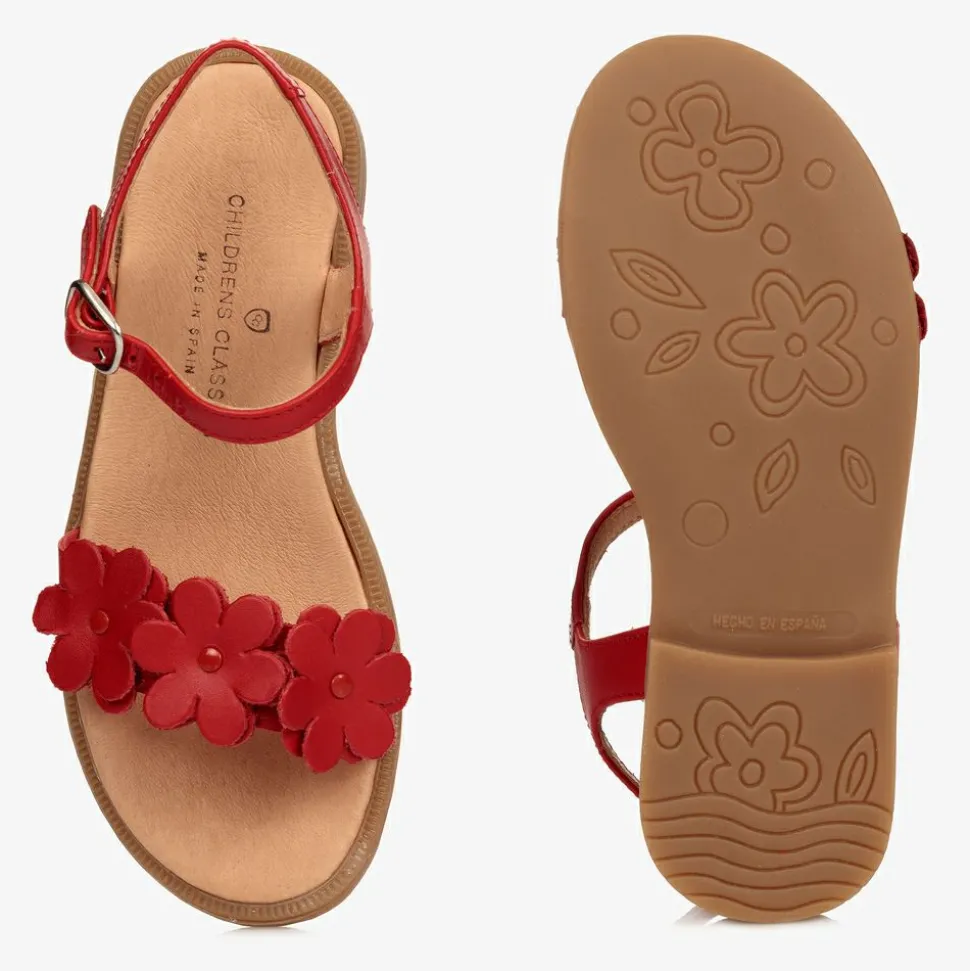 Red Leather Flower Sandals