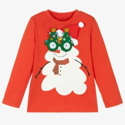 Red Organic Cotton Snowman Top