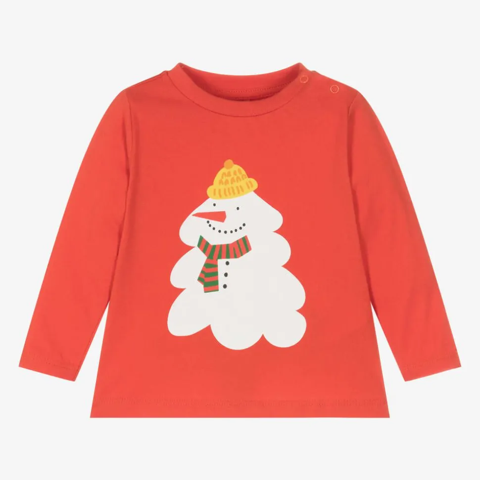 Red Organic Cotton Snowman Baby Top