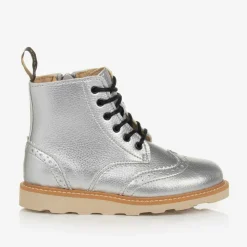 Silver Faux Leather Brogue Boots