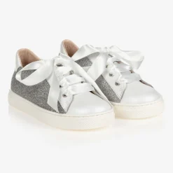 Silver Glitter Leather Trainers