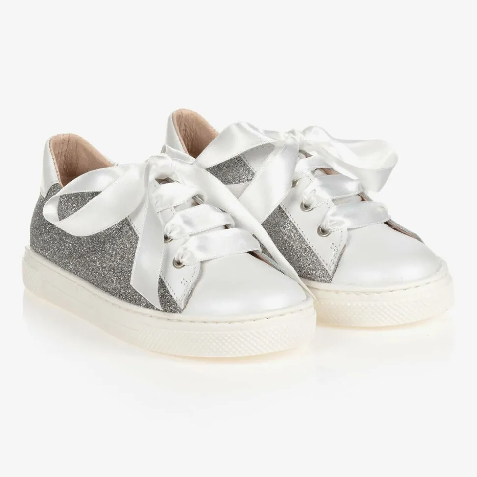 Silver Glitter Leather Trainers