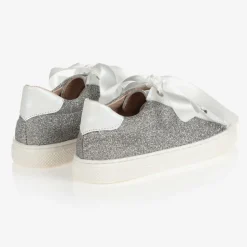 Silver Glitter Leather Trainers