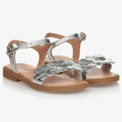 Silver Leather Flower Sandals