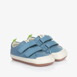 Sky Blue Leather Velcro Trainers