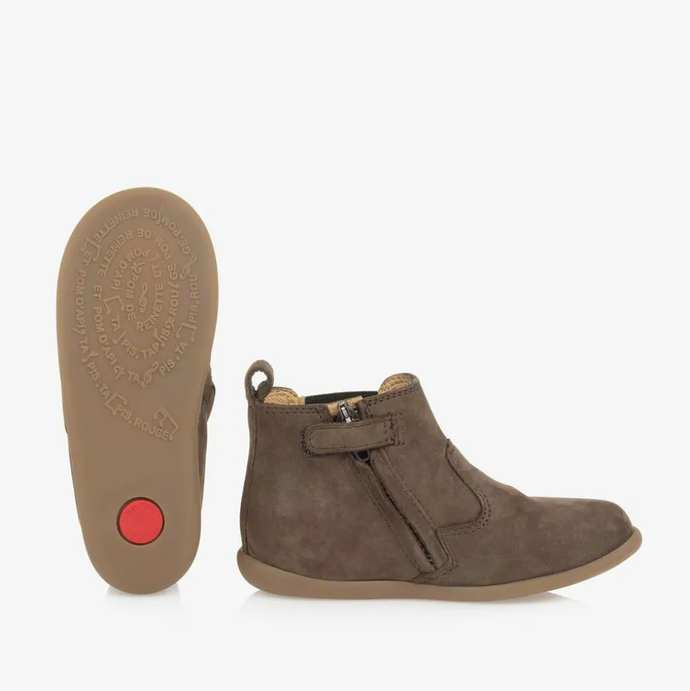 Taupe Brown Leather First Walker Boots