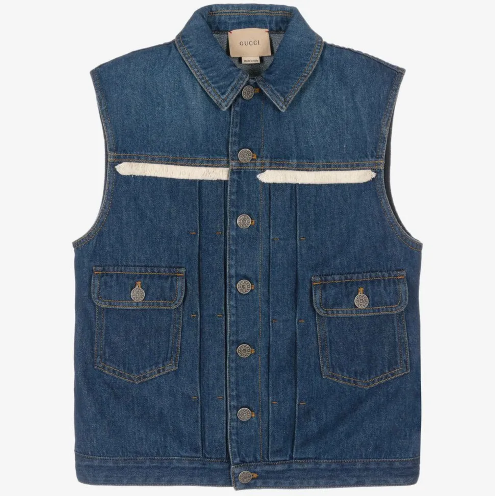 Teen Blue Embroidered Denim Gilet