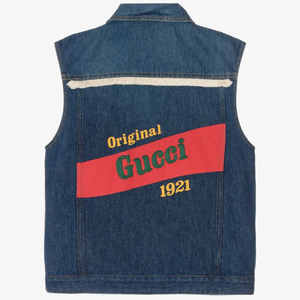 Teen Blue Embroidered Denim Gilet