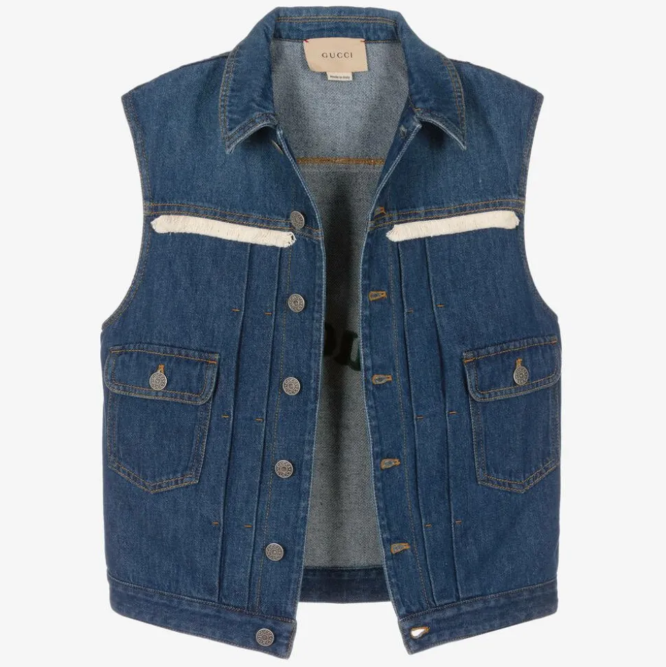 Teen Blue Embroidered Denim Gilet