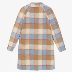 Teen Boys Beige & Blue Check Wool Coat