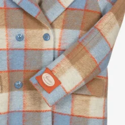 Teen Boys Beige & Blue Check Wool Coat