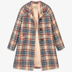 Teen Girls Beige Check Coat