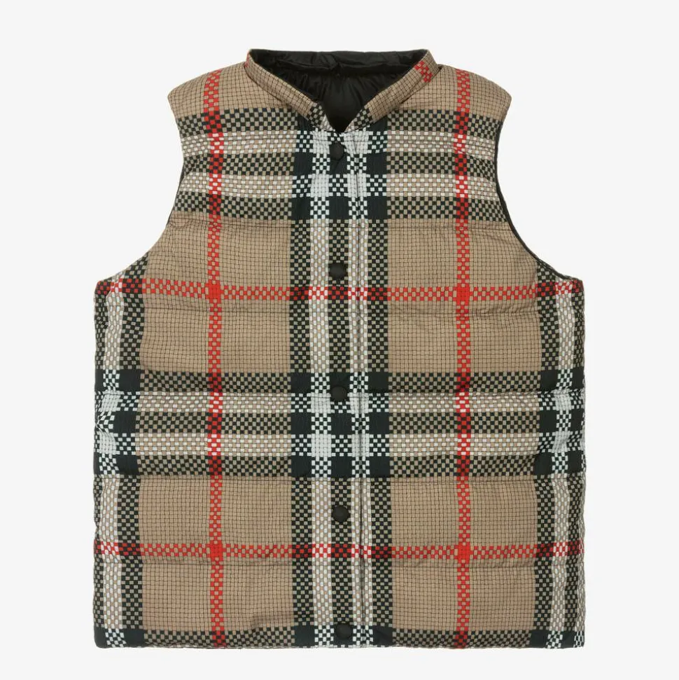 Teen Girls Beige Reversible Check Gilet