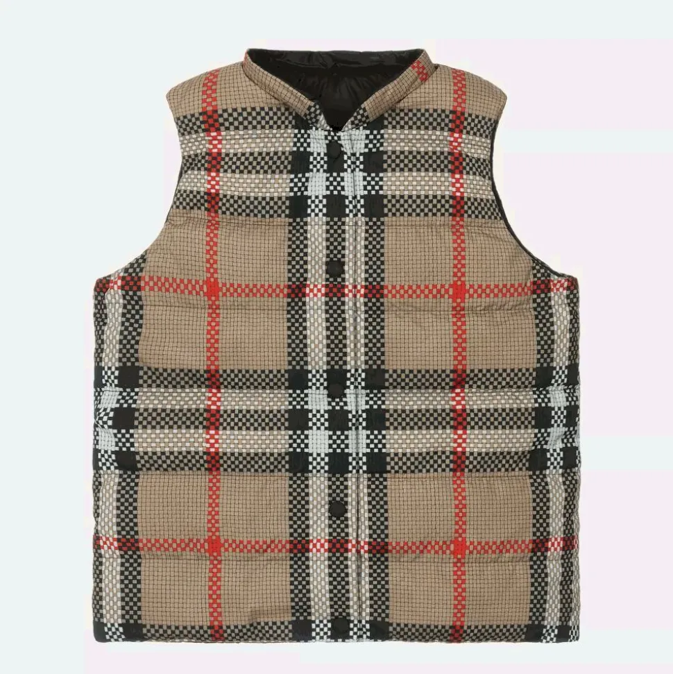 Teen Girls Beige Reversible Check Gilet